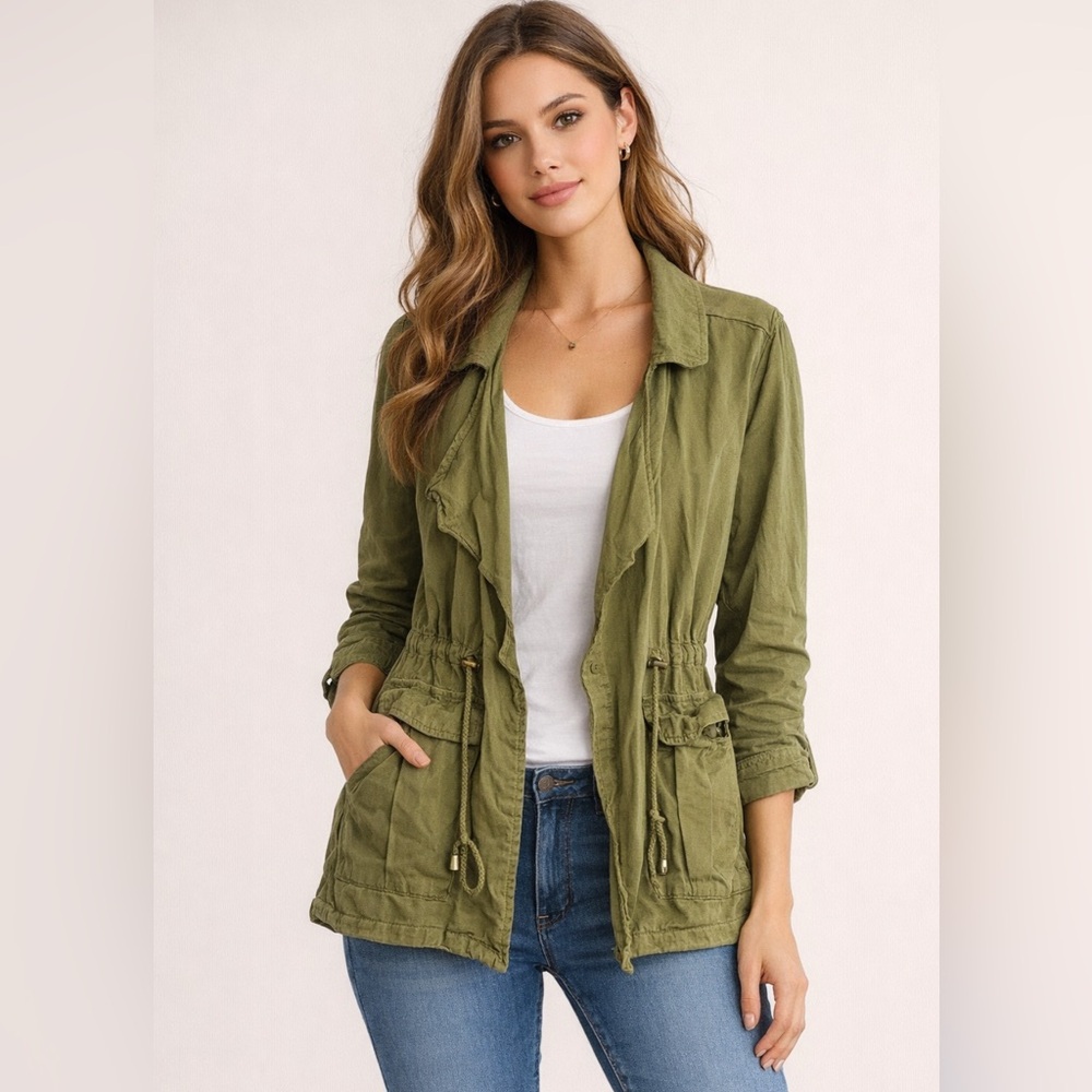 Stoosh Utility Jacket Vest Sleeveless in Olive Green Women’s Size Medium